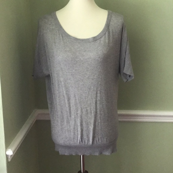 LOFT Tops - LOFT SHORT SLEEVE W/4 BUTTONS, CREW NECK GRAY SHRT